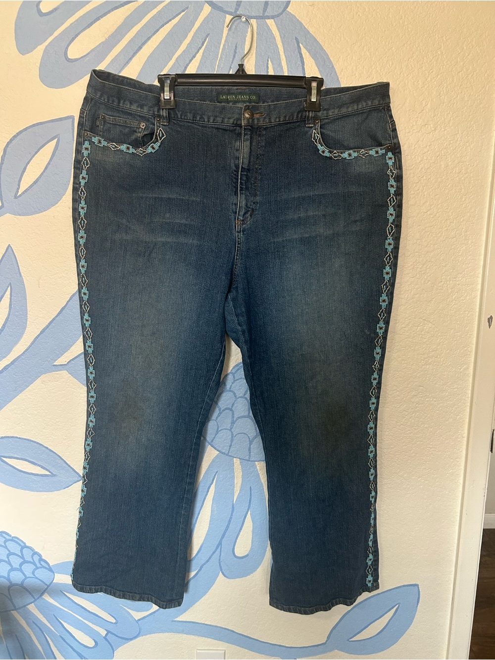 VTG Lauren Jeans Co Ralph Lauren Beaded Southwestern Denim Jeans Plus Size 22W
